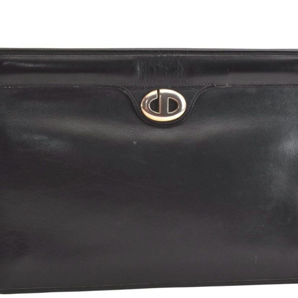 Dior Black Leather Clutch with Gold Accent vintage